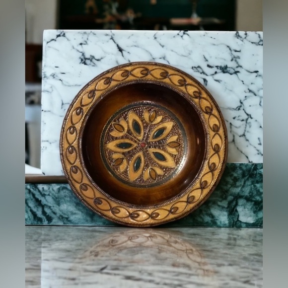 Polish Hand-Carved Wooden Decorative Plate Floral Folk Art Wall Hanging 5.5” - Picture 1 of 7